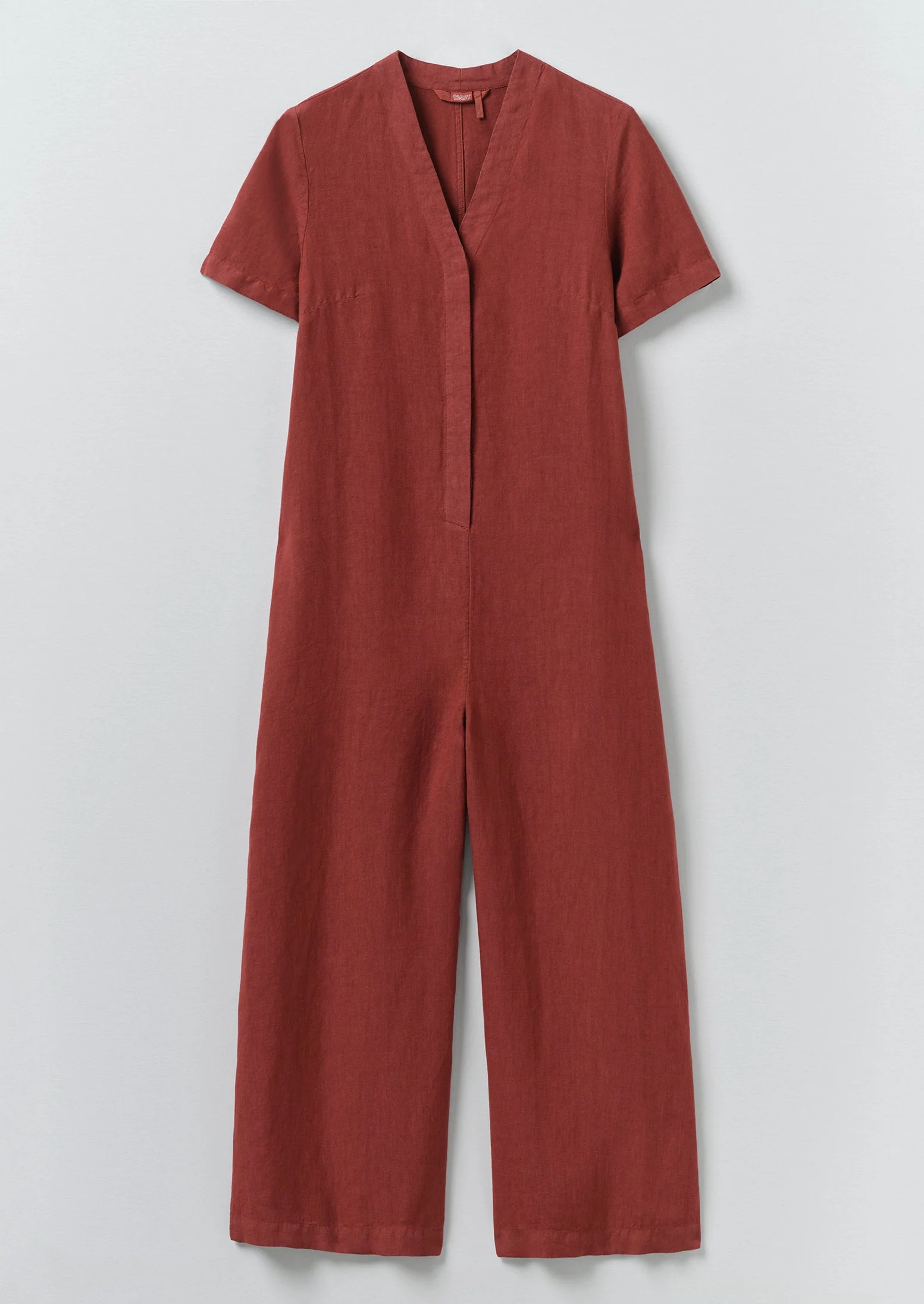 V Neck Garment Dyed Linen Jumpsuit | Tomato Red