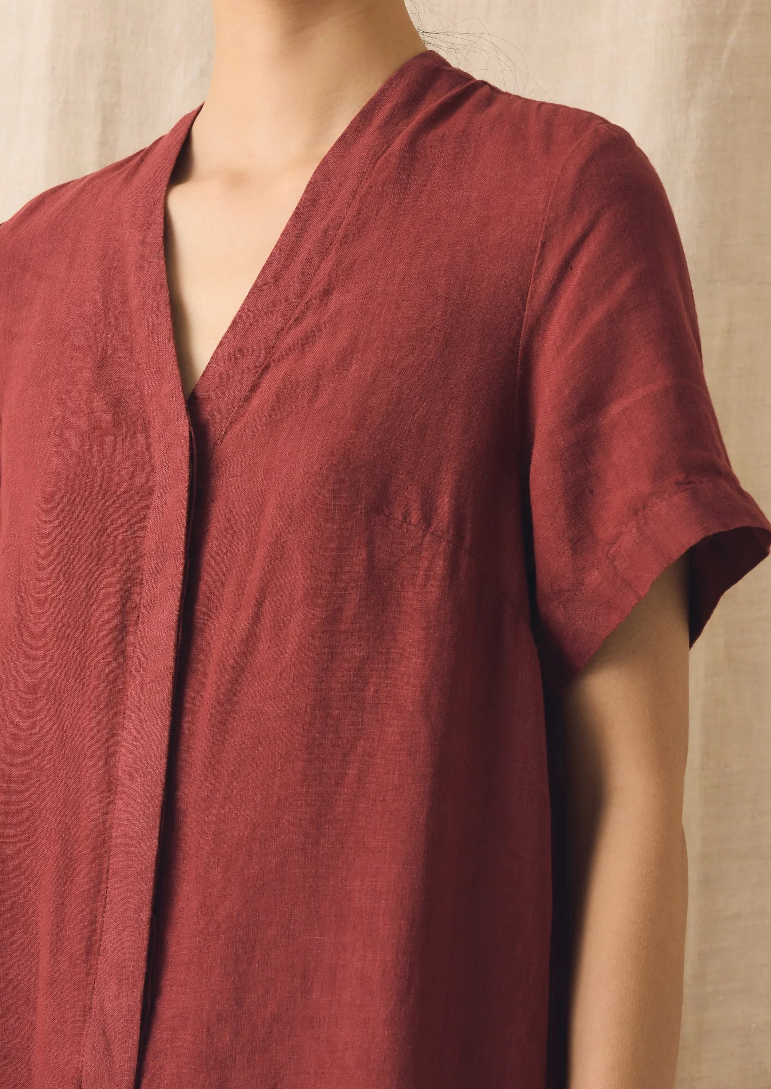 V Neck Garment Dyed Linen Jumpsuit | Tomato Red - Image 5