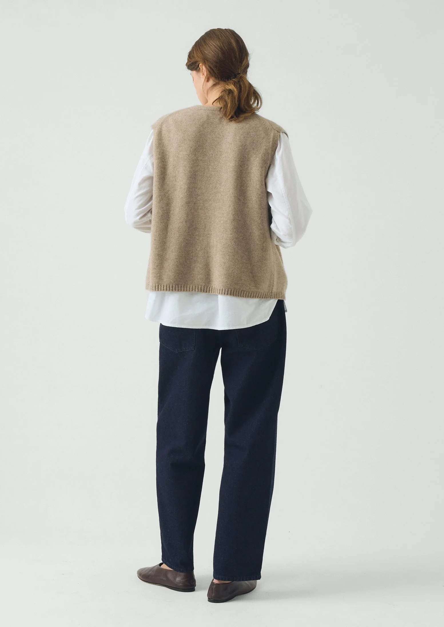 V Neck Wool Cashmere Tank | Stone Melange - Image 3