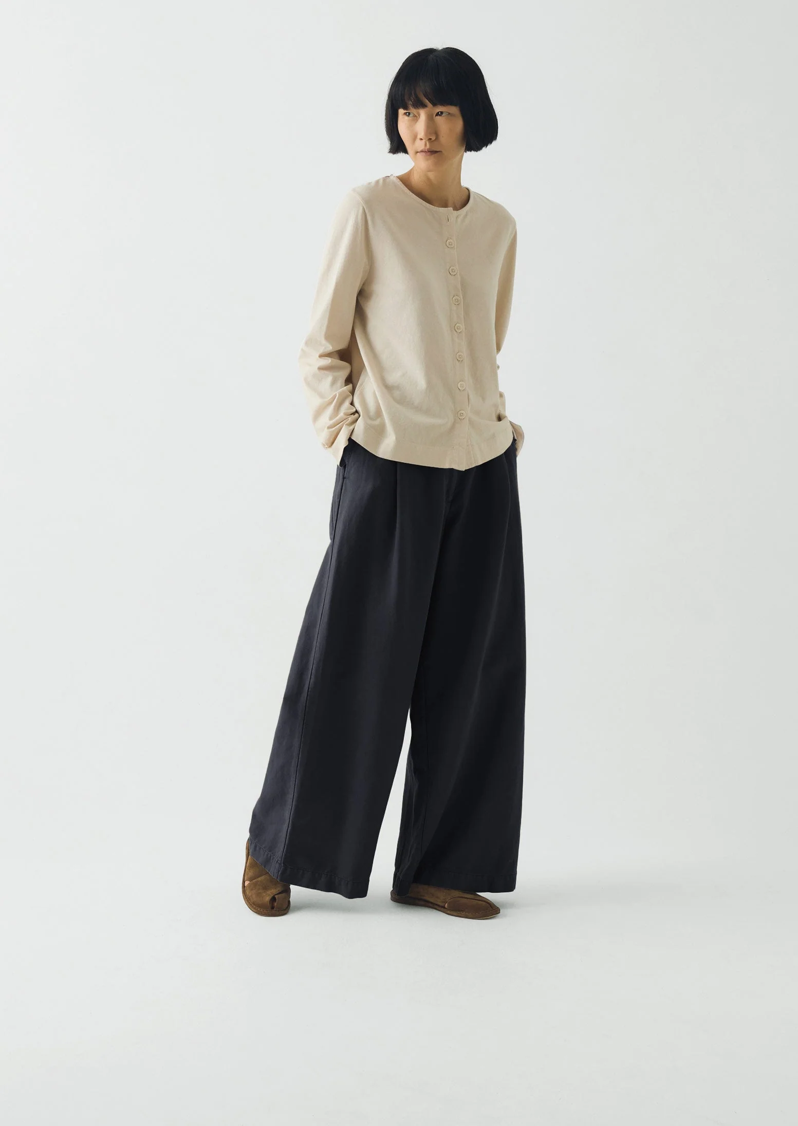 Wide Leg Cotton Linen Twill Pants | Nile Blue - Image 2