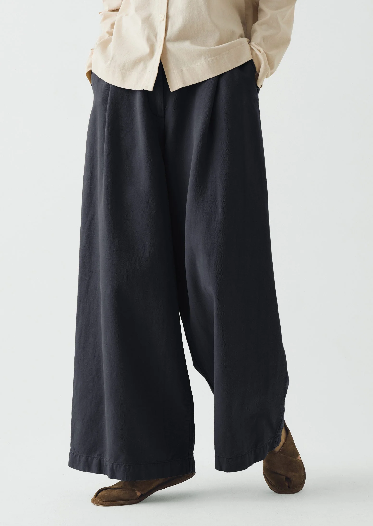 Wide Leg Cotton Linen Twill Pants | Nile Blue - Image 3