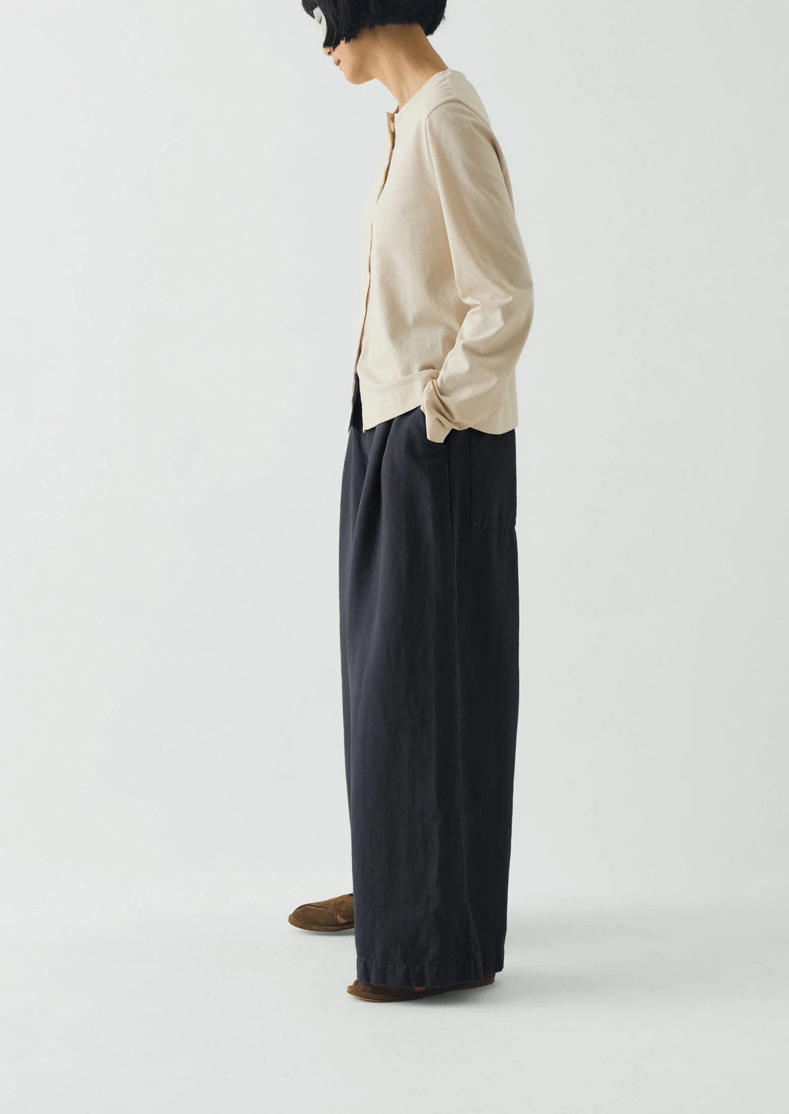 Wide Leg Cotton Linen Twill Pants | Nile Blue - Image 4