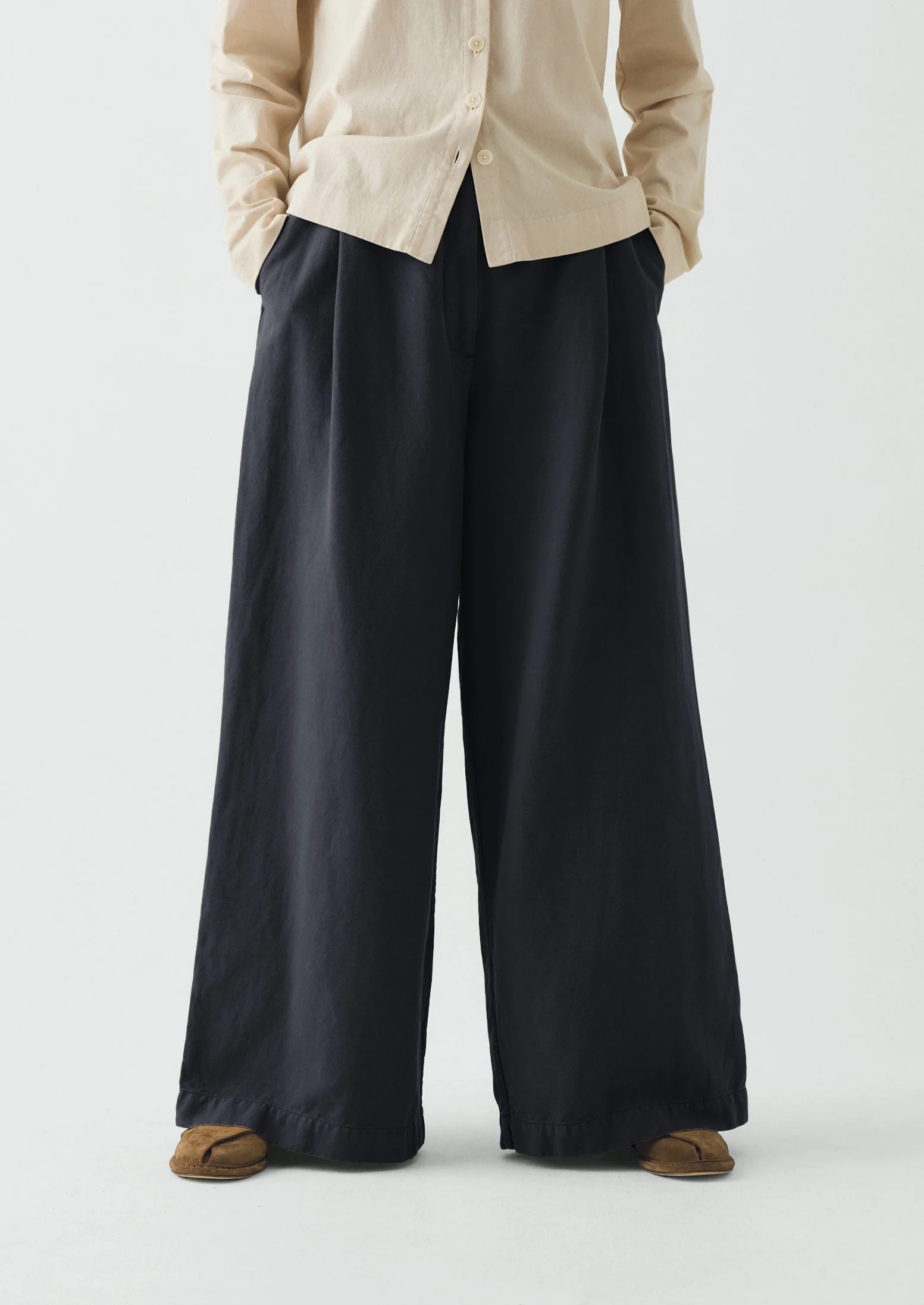 Wide Leg Cotton Linen Twill Pants | Nile Blue - Image 6