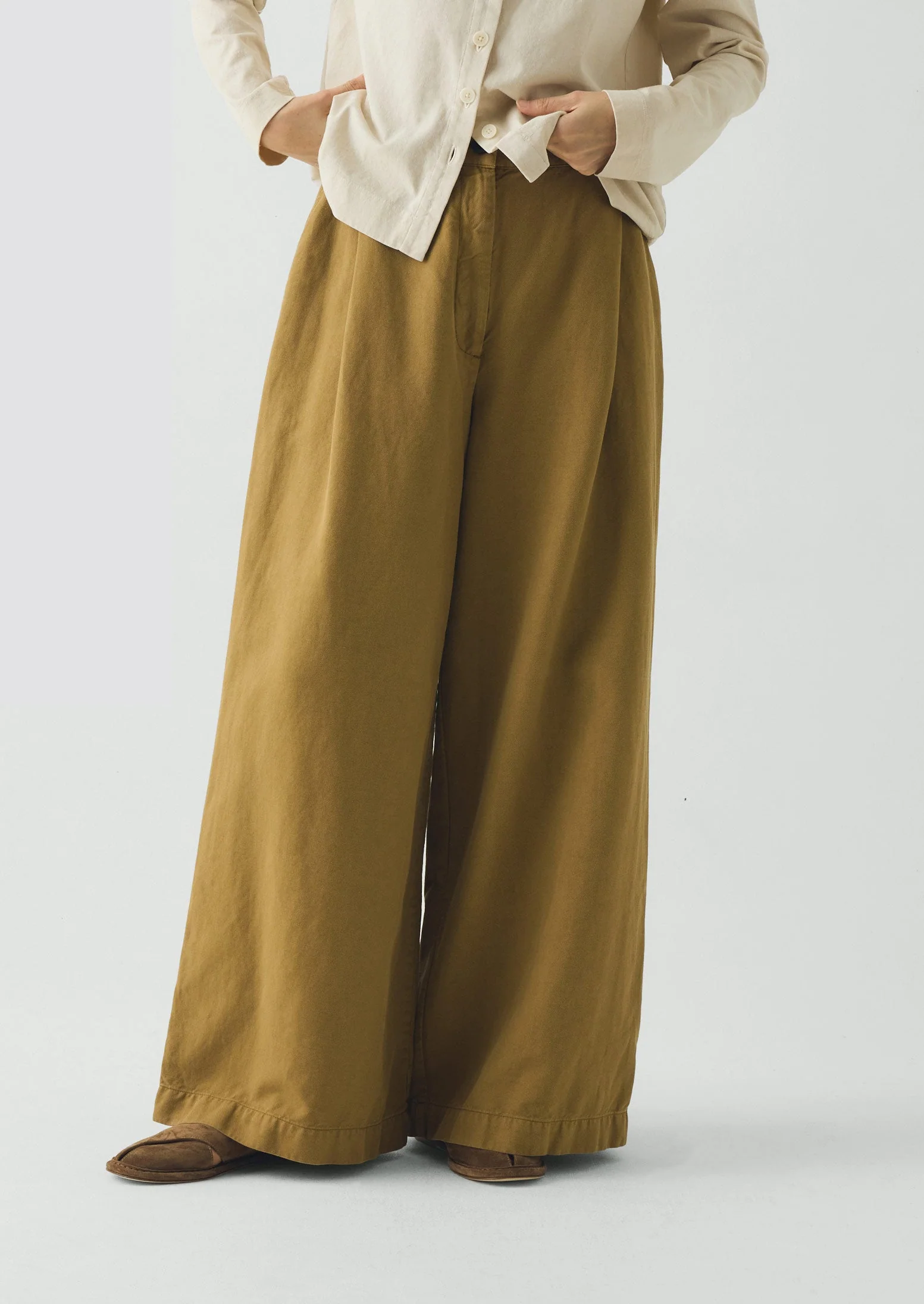 Wide Leg Cotton Linen Twill Pants | Warm Sand - Image 2