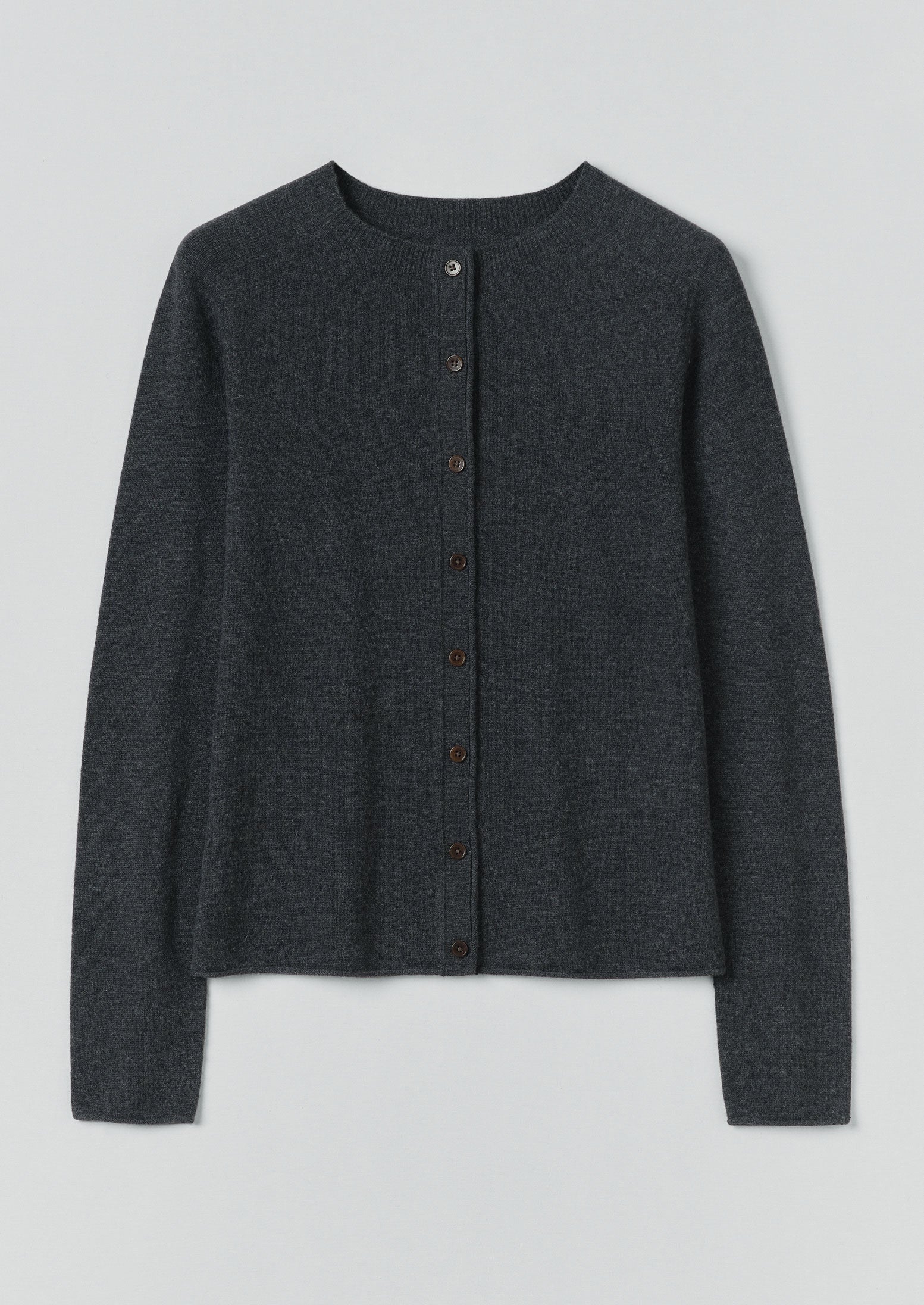 Wool Cashmere Neat Cardigan | Charcoal